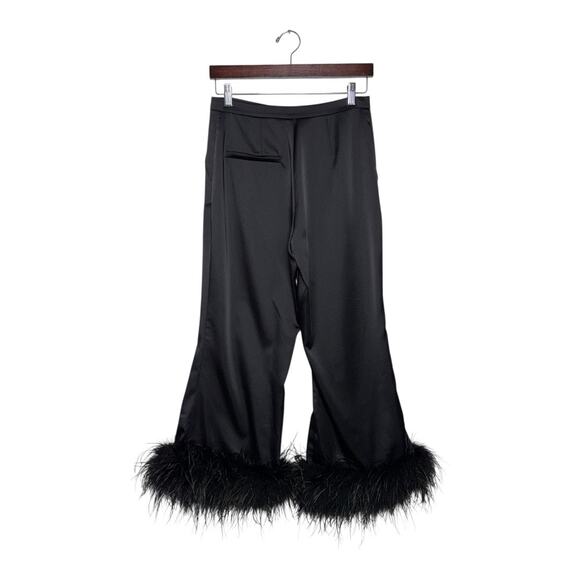 GiGii's NWT Satin Marabou Feather Hem Visby Trousers Size Small - Picture 4 of 5
